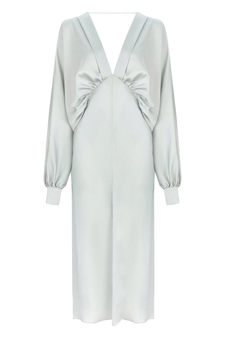 Mila V Neck Satin Dress - Silver