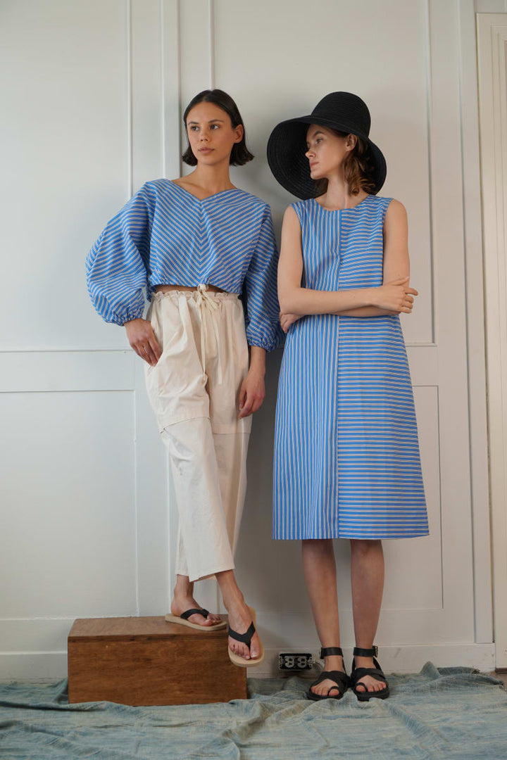 Reversible Uma Dress In Blue Striped Poplin