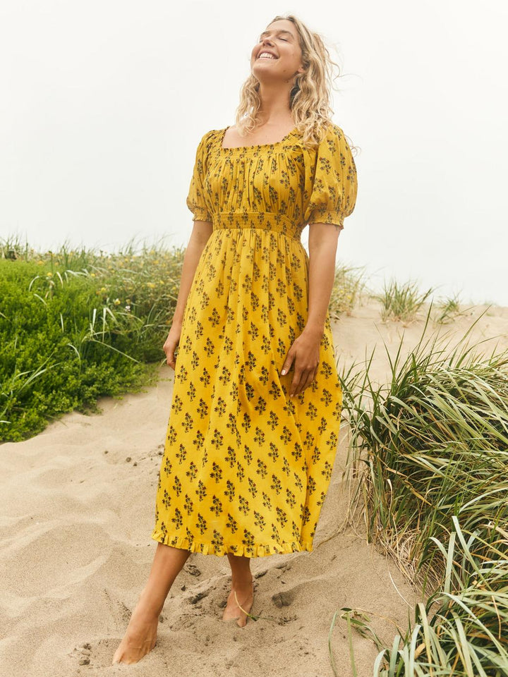 Rosie Midi Dress - Mellow Yellow Flower Power
