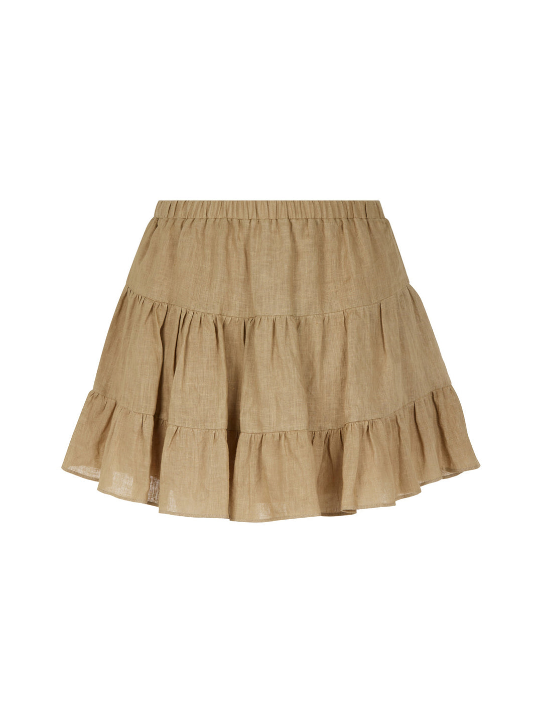 Tiered Mini Linen Skirt - Beige