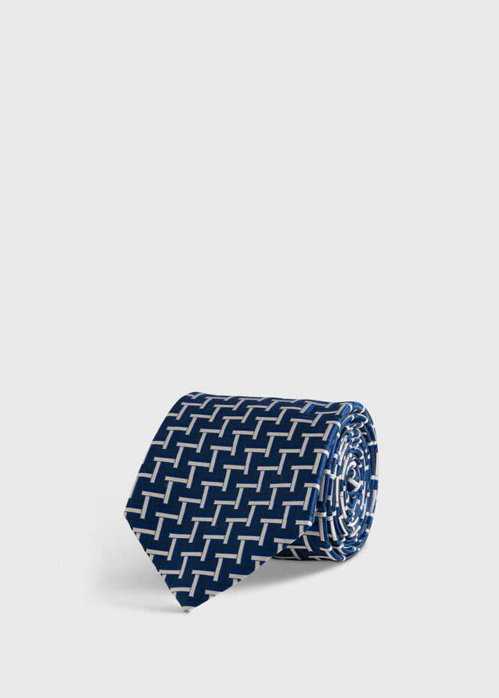 Woven Silk Basketweave Tie - Navy