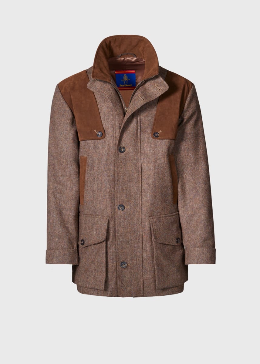 Tweed Hunting Jacket with Suede Trim - Brown - Jacket