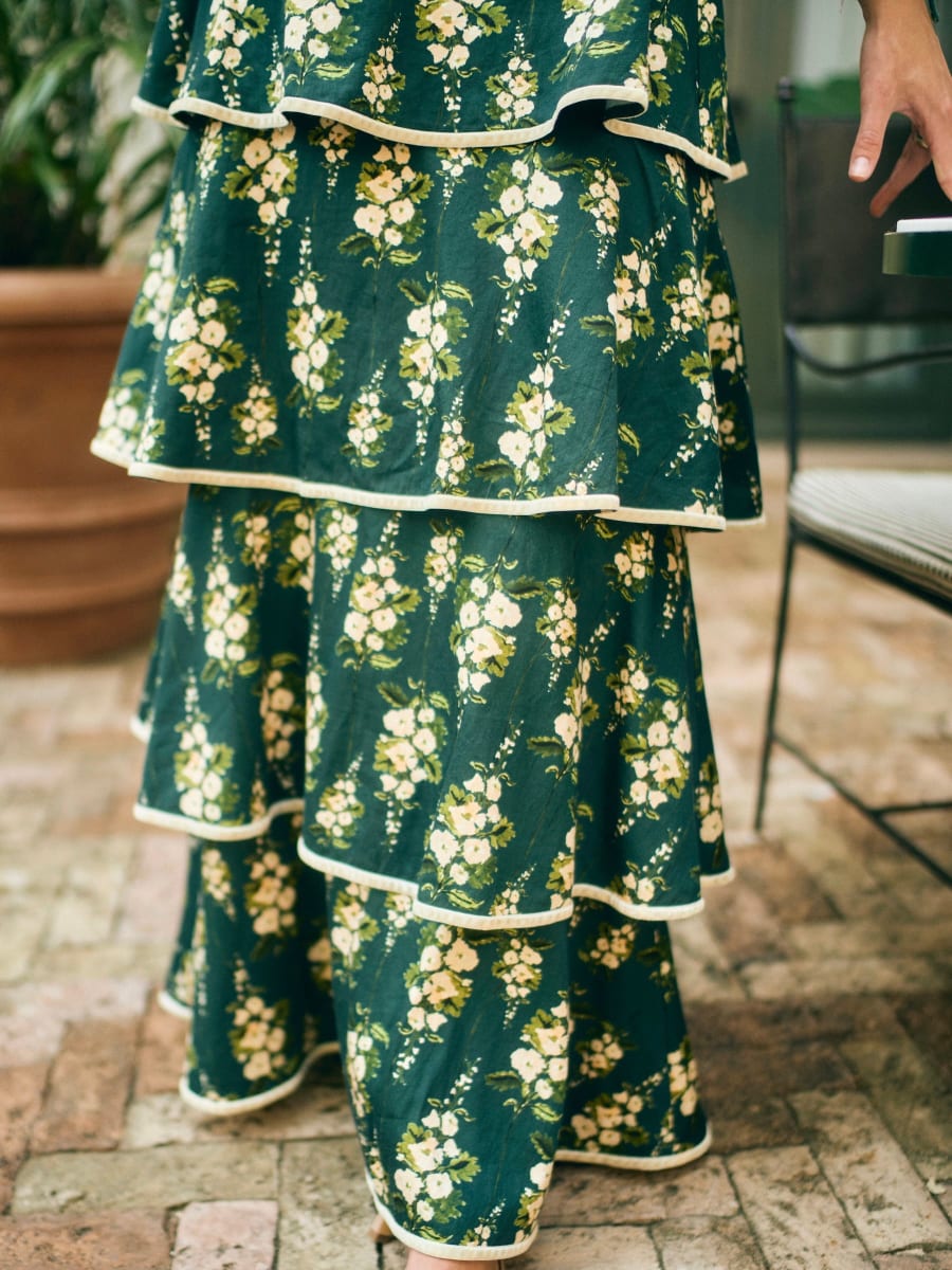 Kenz Skirt x McKenzie Depinto - Deep Green With Cream Larsen Floral