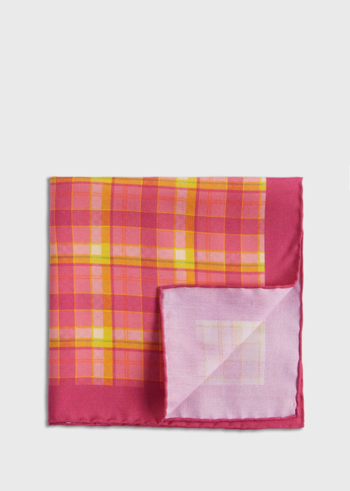 Habotai Silk Plaid Pocket Square - Berry - ONE SIZE - Pocket Square