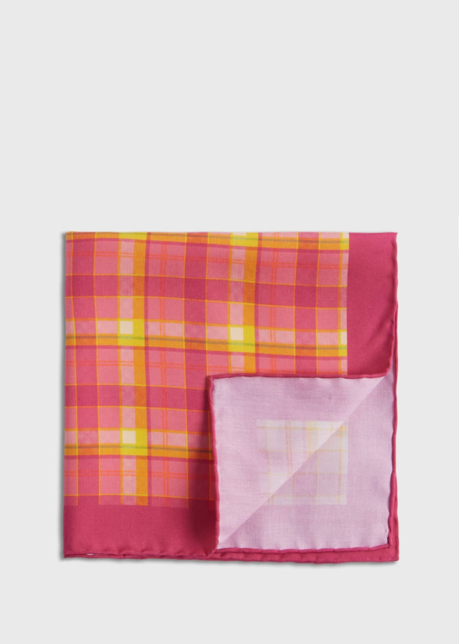 Habotai Silk Plaid Pocket Square - Berry - ONE SIZE - Pocket Square