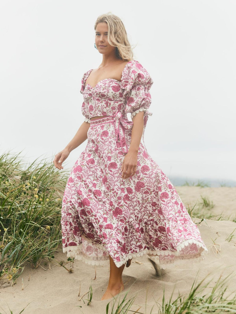 Hadley Off-The-Shoulder Top - Carmine Rose Floral - Blouse