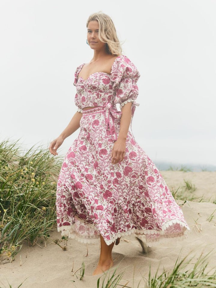 Hadley Off-The-Shoulder Top - Carmine Rose Floral - Blouse