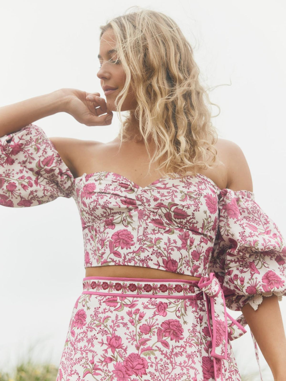 Hadley Off-The-Shoulder Top - Carmine Rose Floral - Blouse