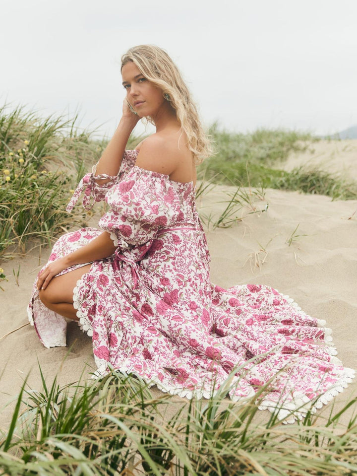 Hadley Off-The-Shoulder Top - Carmine Rose Floral - Blouse