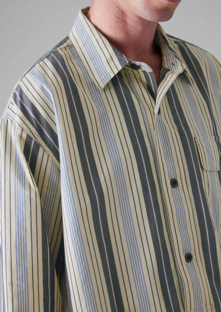 Half Placket Stripe Shirt - Button Down Shirt