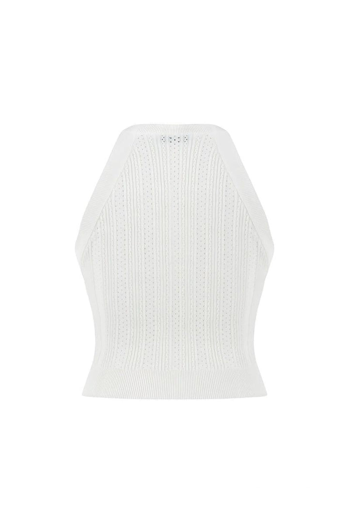 Halter Neck Knit Top - Off-white - Halter Top