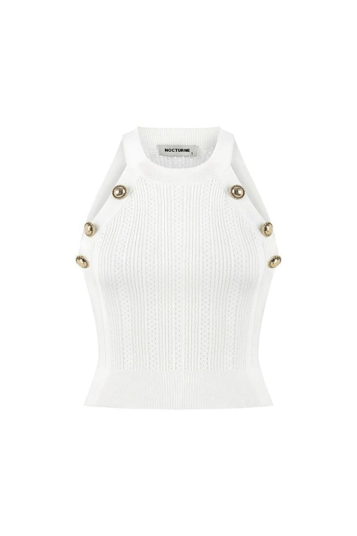 Halter Neck Knit Top - Off-white - Halter Top
