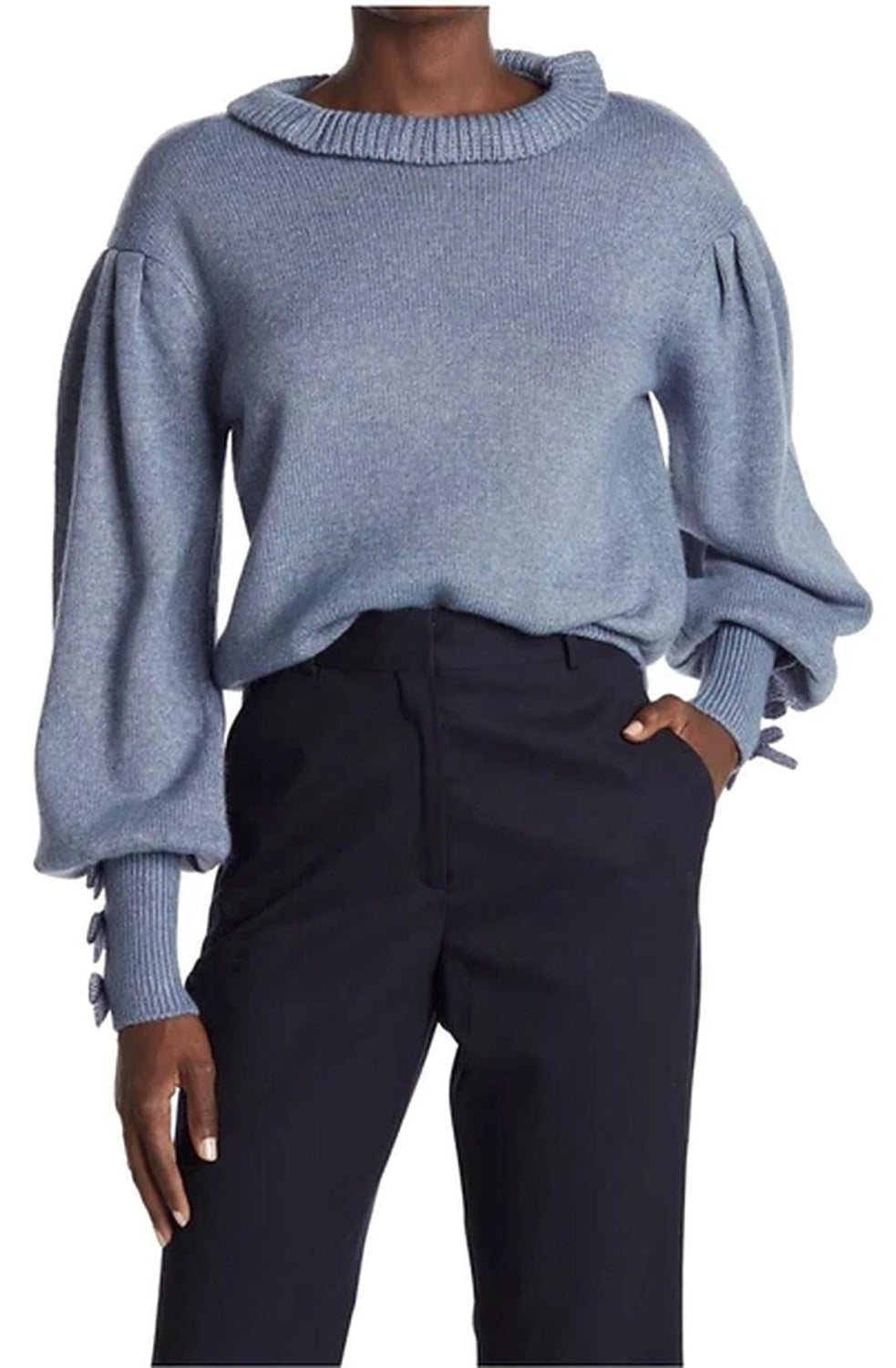Hattie Mockneck Sweater - Blue/White - Sweater