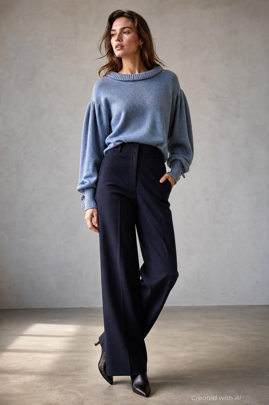 Hattie Mockneck Sweater - Blue/White - Sweater