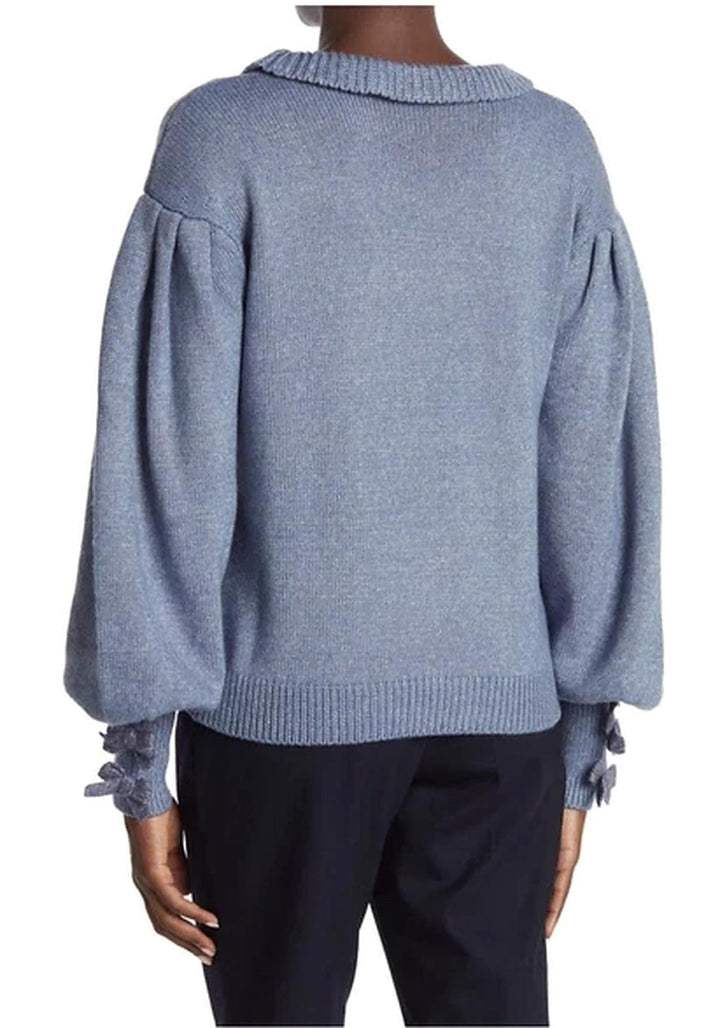 Hattie Mockneck Sweater - Blue/White - Sweater