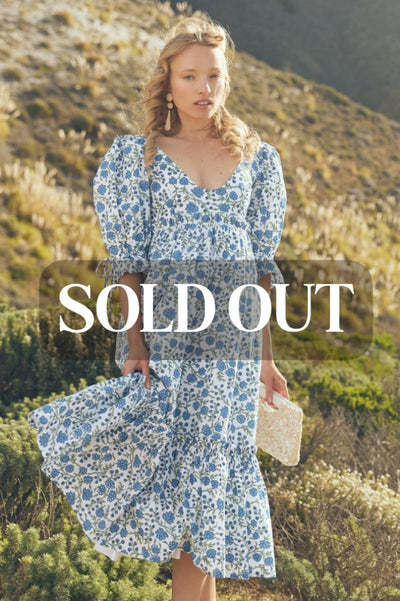 Hayley Puff Sleeve Midi Dress - Cream/Azure Floral - FINAL SALE - Dresses