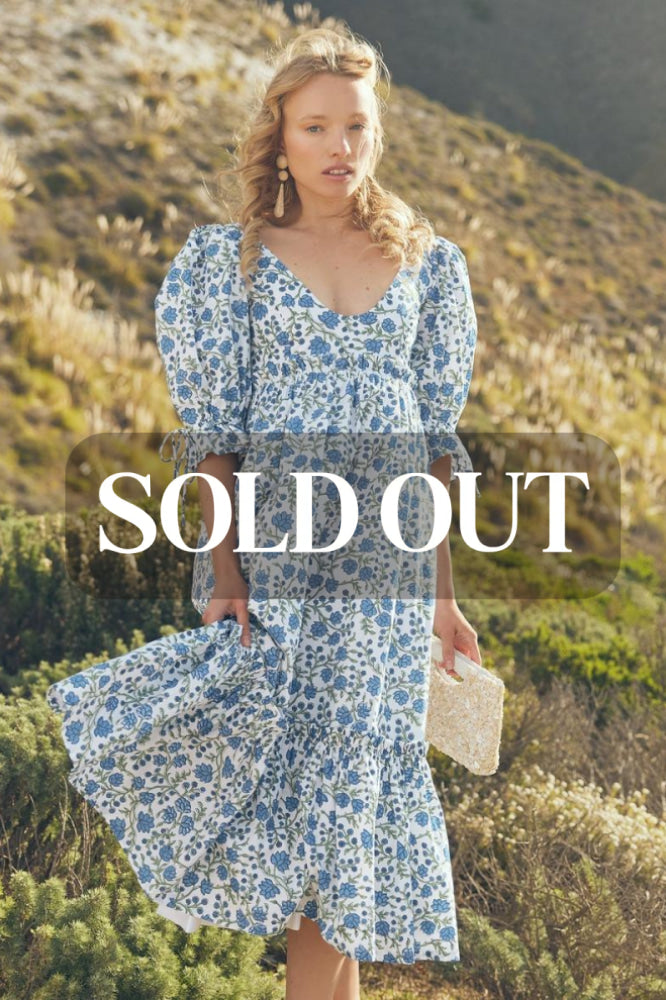 Hayley Puff Sleeve Midi Dress - Cream/Azure Floral - FINAL SALE - Dresses