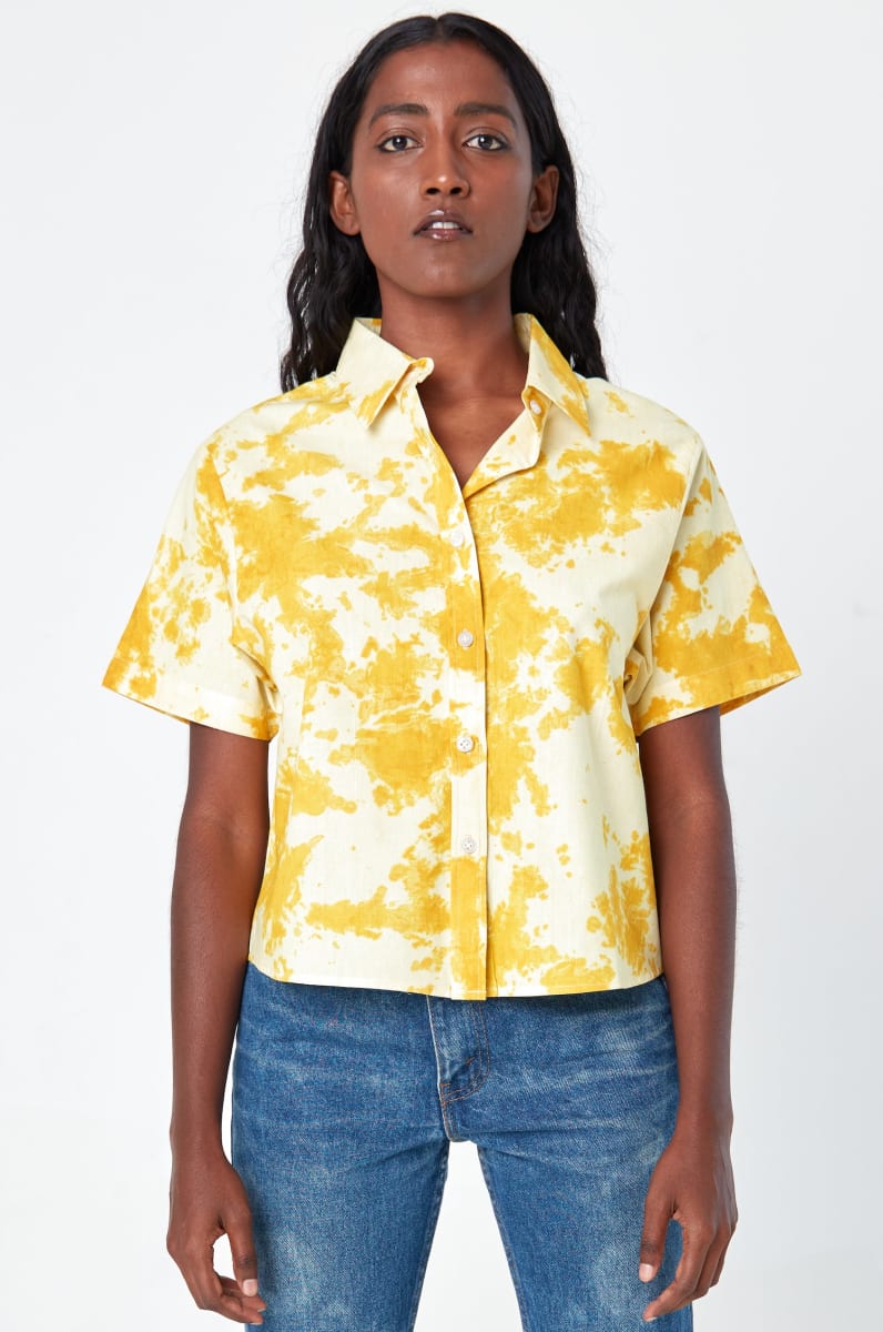 'The Michelle' Hand Dyed Short Sleeve Shirt - Yellow And White 'Citrus Splash' Tie Dye