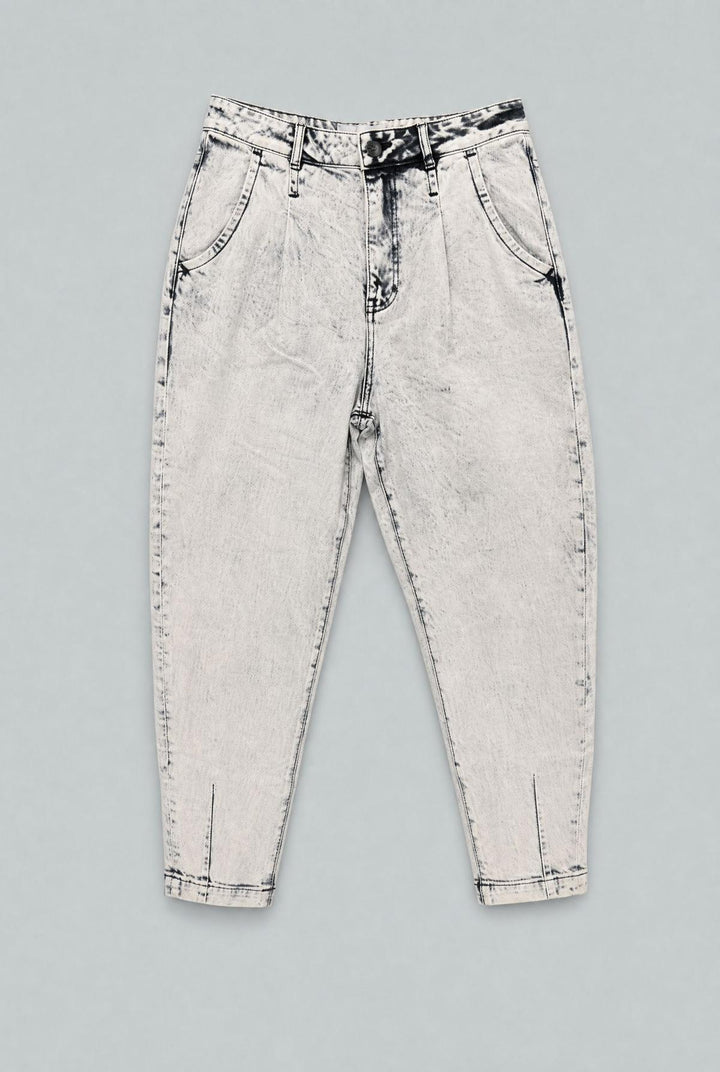 Leighton Pleated Denim Pants - Gray