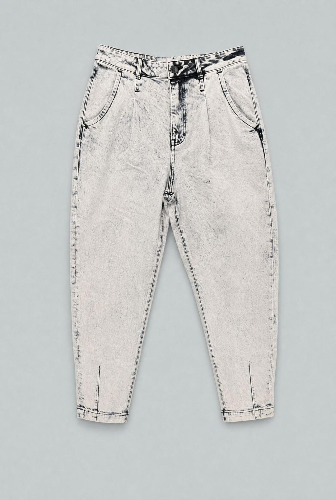 Leighton Pleated Denim Pants - Gray