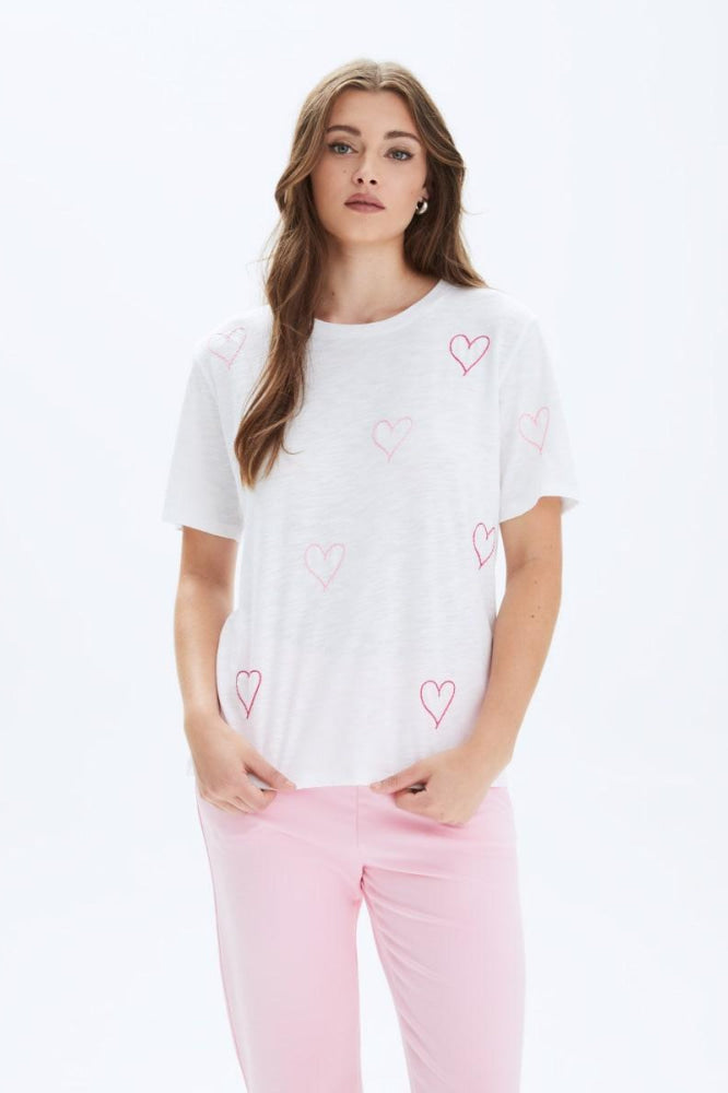 Heart Stitch Wide T-Shirt - White - T-shirt