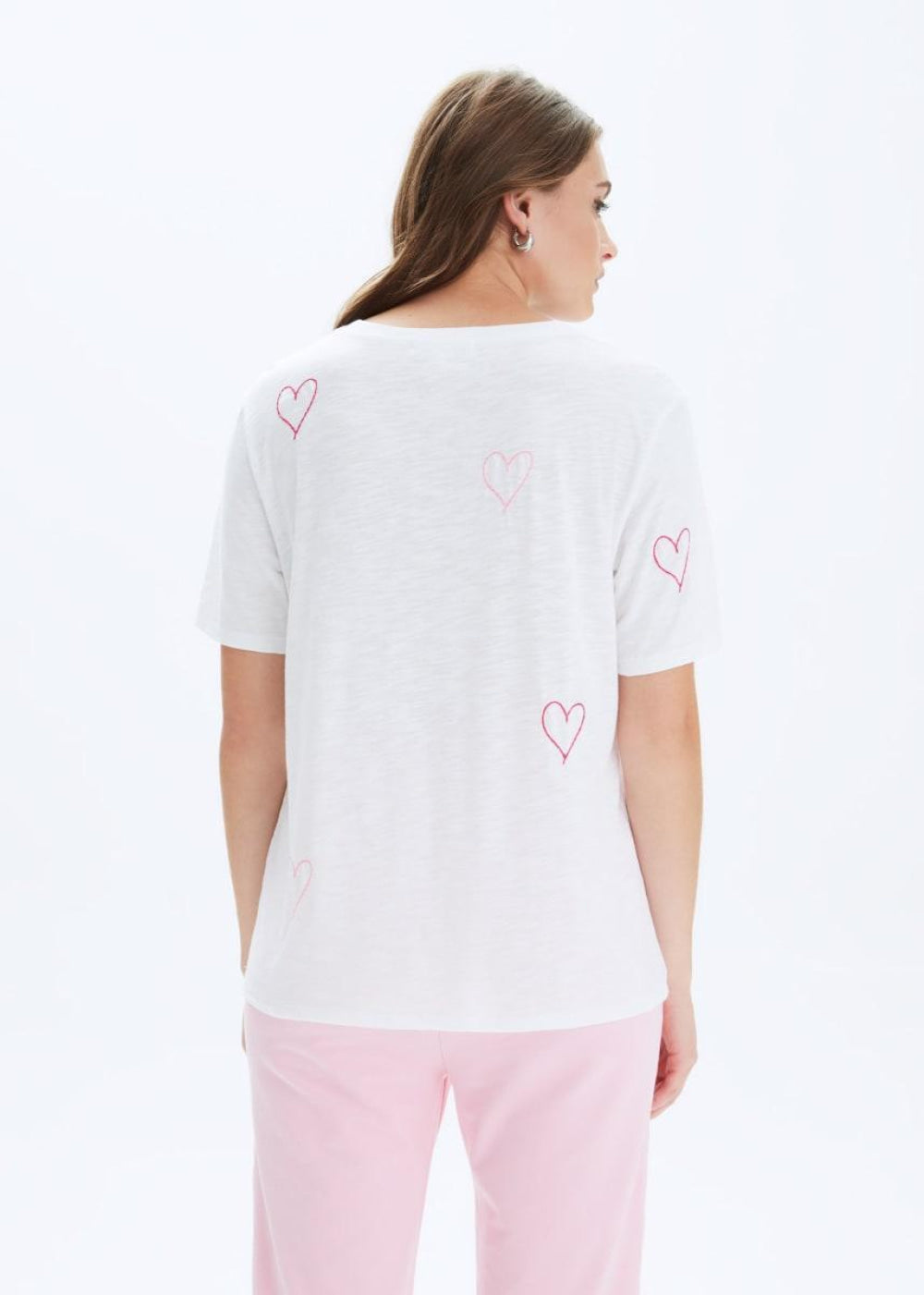 Heart Stitch Wide T-Shirt - White - T-shirt
