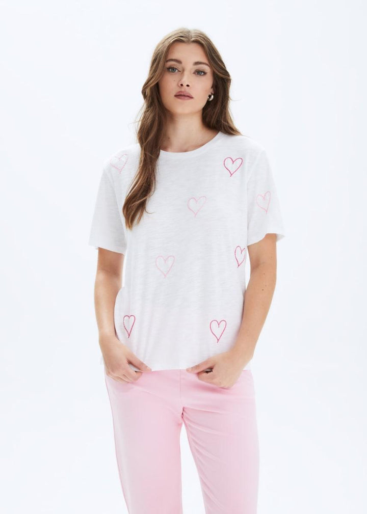 Heart Stitch Wide T-Shirt - White - T-shirt
