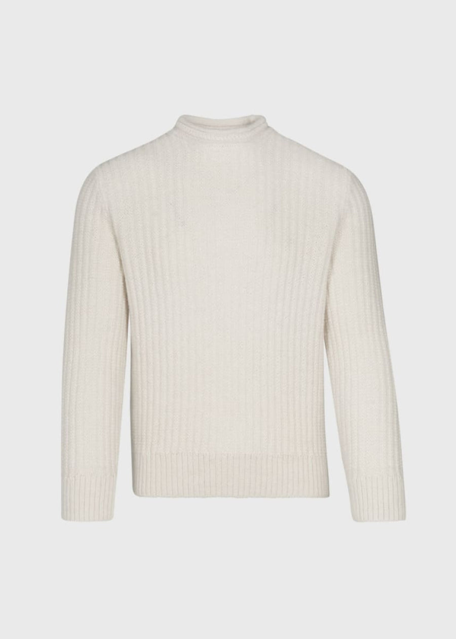 Heavy Ribbed Alpaca Pullover Sweater - White - XXL (46) - Sweater