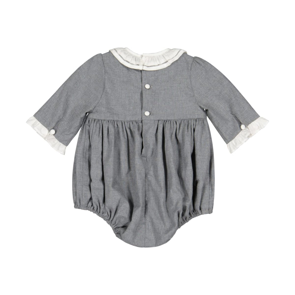 Heidi Long Sleeve Smocked Bubble Romper - Grey Winter - 12M - Romper