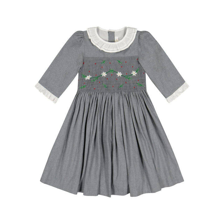 Heidi Long Sleeve Smocked Dress - Grey Winter - 5T - Dresses