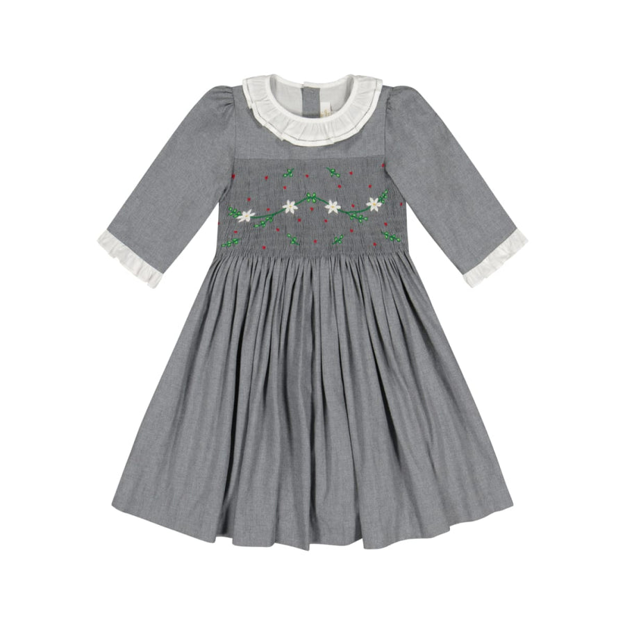 Heidi Long Sleeve Smocked Dress - Grey Winter - 5T - Dresses