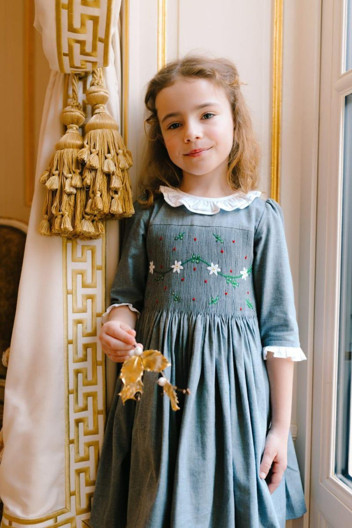 Heidi Long Sleeve Smocked Dress - Grey Winter - 5T - Dresses