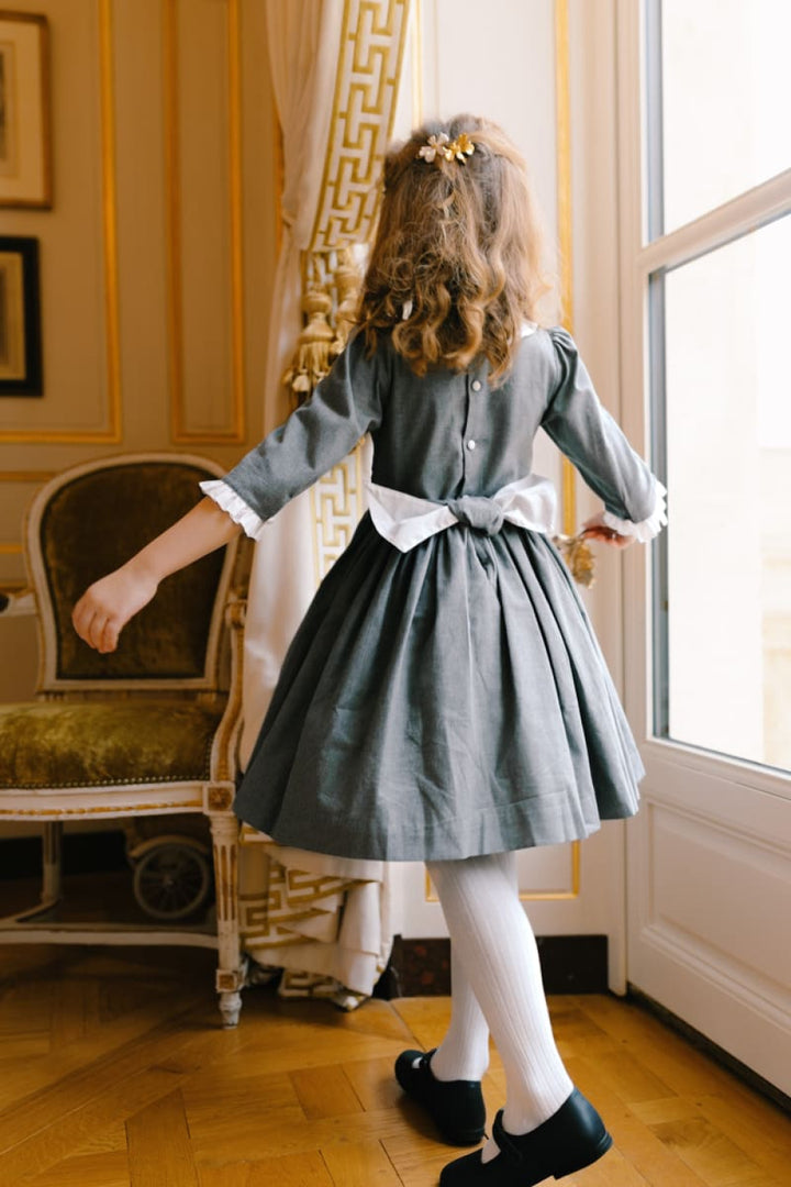 Heidi Long Sleeve Smocked Dress - Grey Winter - 5T - Dresses