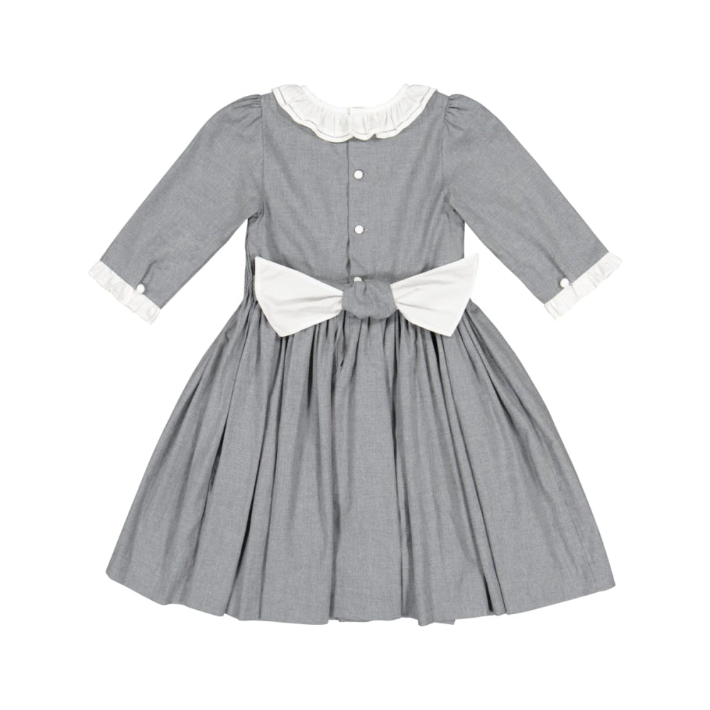 Heidi Long Sleeve Smocked Dress - Grey Winter - 5T - Dresses