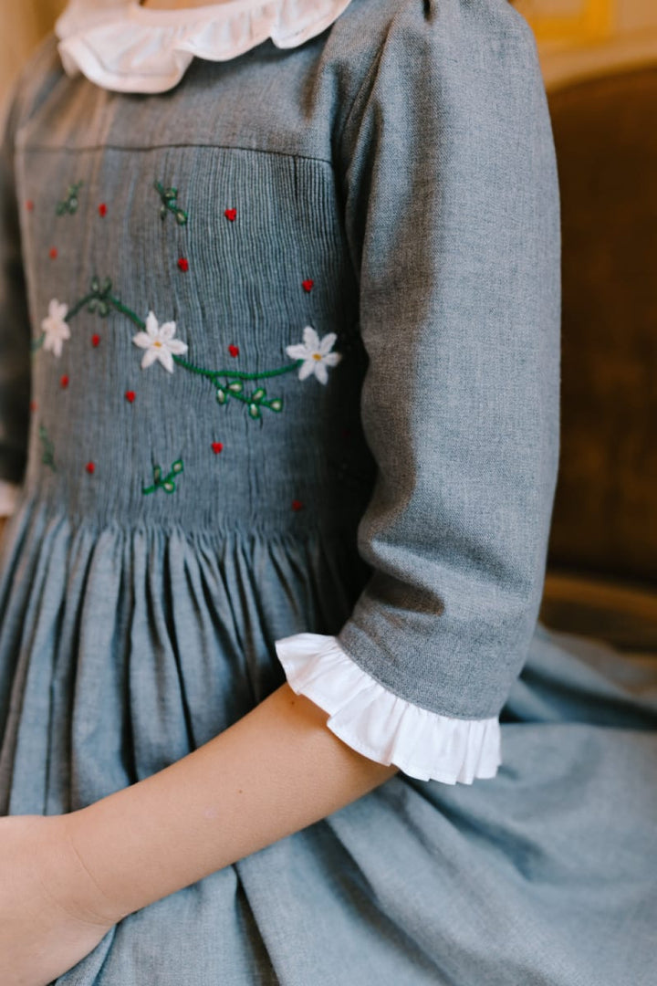 Heidi Long Sleeve Smocked Dress - Grey Winter - 5T - Dresses