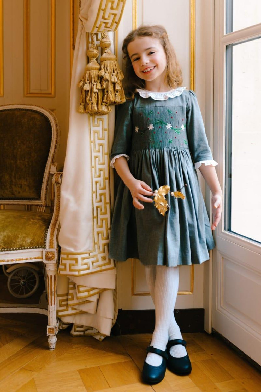 Heidi Long Sleeve Smocked Dress - Grey Winter - 5T - Dresses