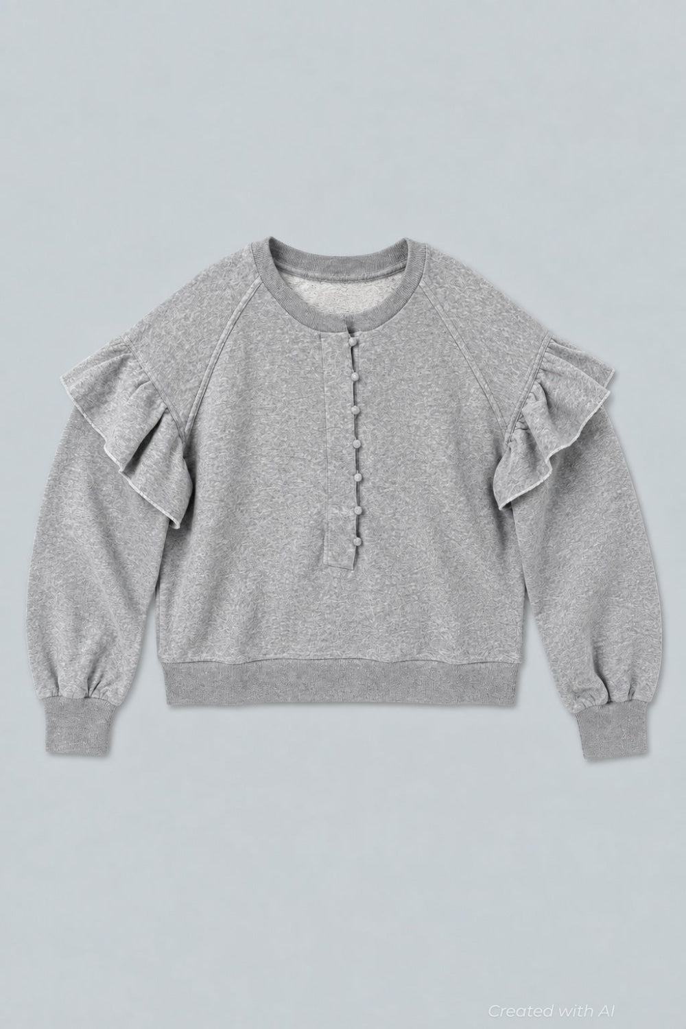 Henley Ruffle Sweatshirt - Heather Gray - Sweatshirt