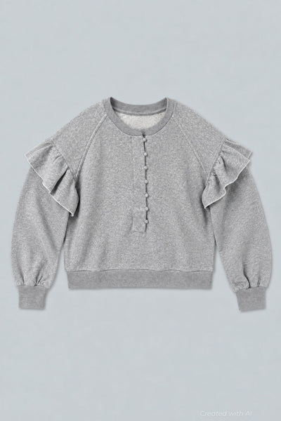 Henley Ruffle Sweatshirt - Heather Gray - Sweatshirt