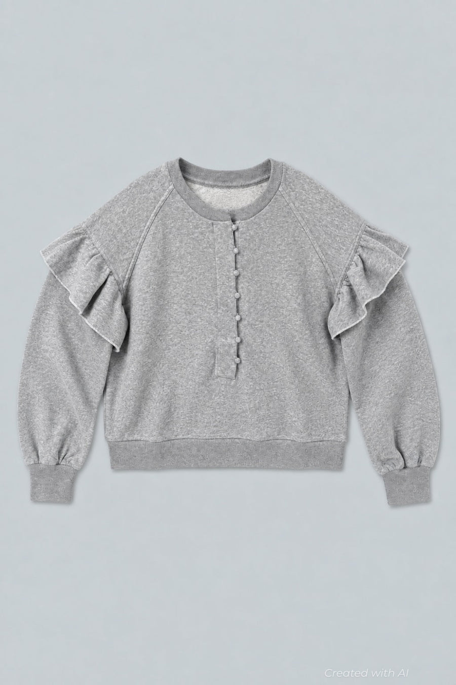 Henley Ruffle Sweatshirt - Heather Gray - Sweatshirt