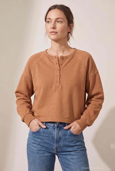 Henley Sweatshirt - Camel - Sweatshirt