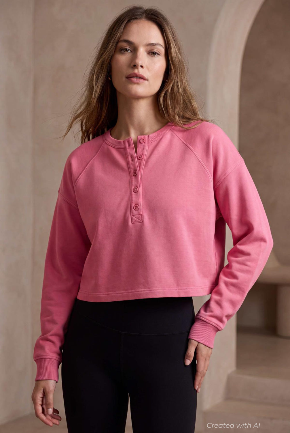 Henley Sweatshirt - Pink - Sweatshirt