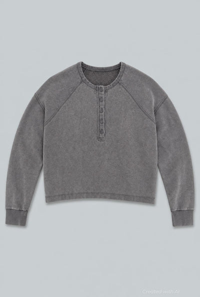 Henley Sweatshirt - Washed Black - Henley