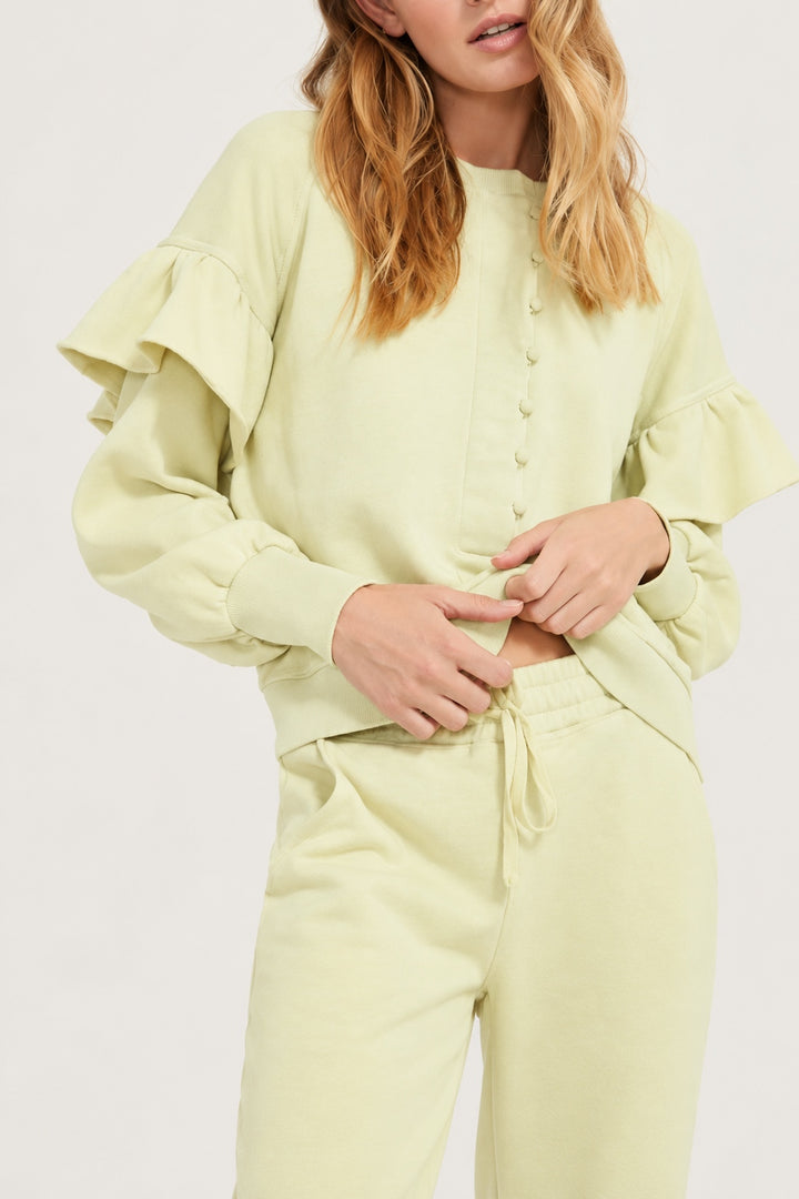 Henley Ruffle Sweatshirt - Green