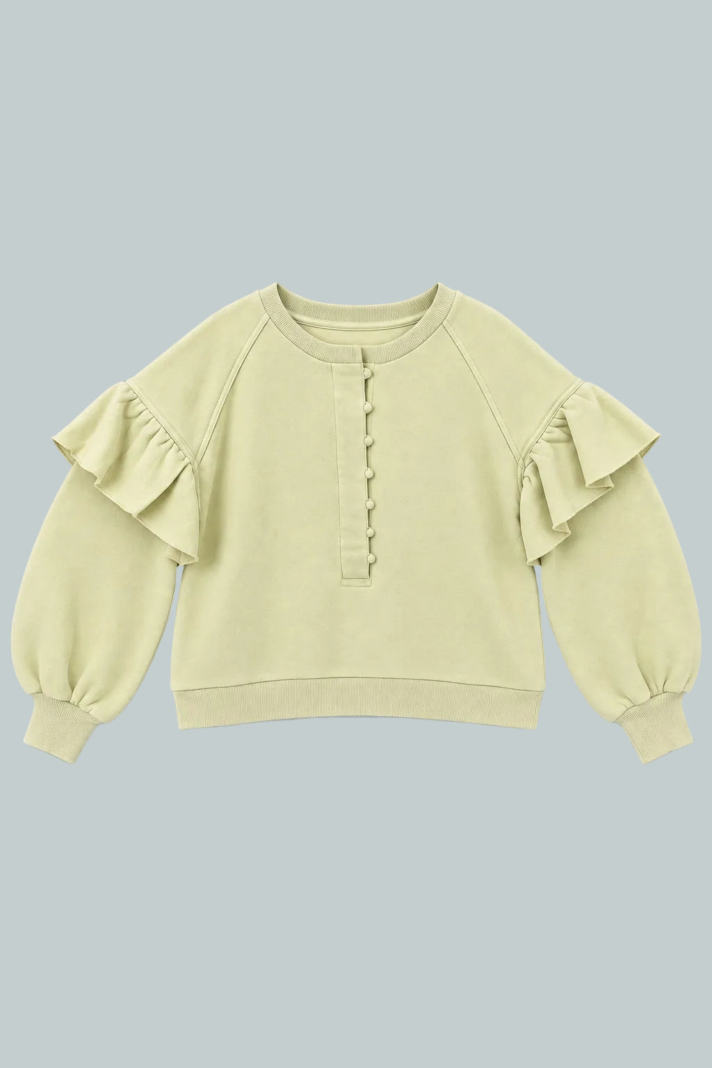 Henley Ruffle Sweatshirt - Green