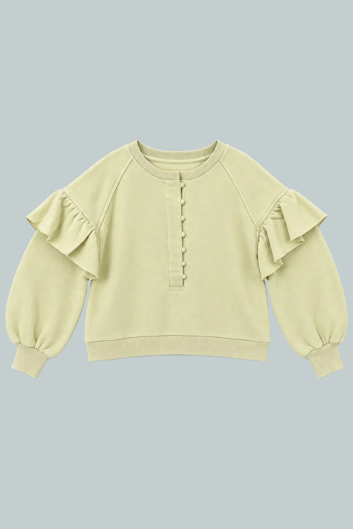 Henley Ruffle Sweatshirt - Green