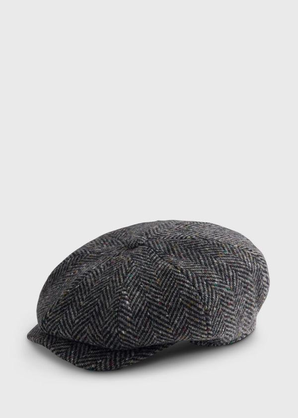 Herringbone Newsboy Cap - Dark Grey - M (40) - Cap