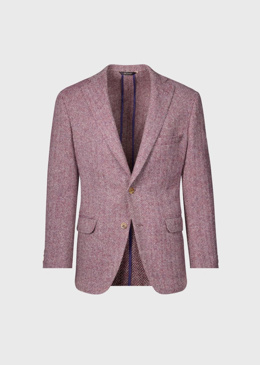 Herringbone Tweed Jacket - Plum - Blazer