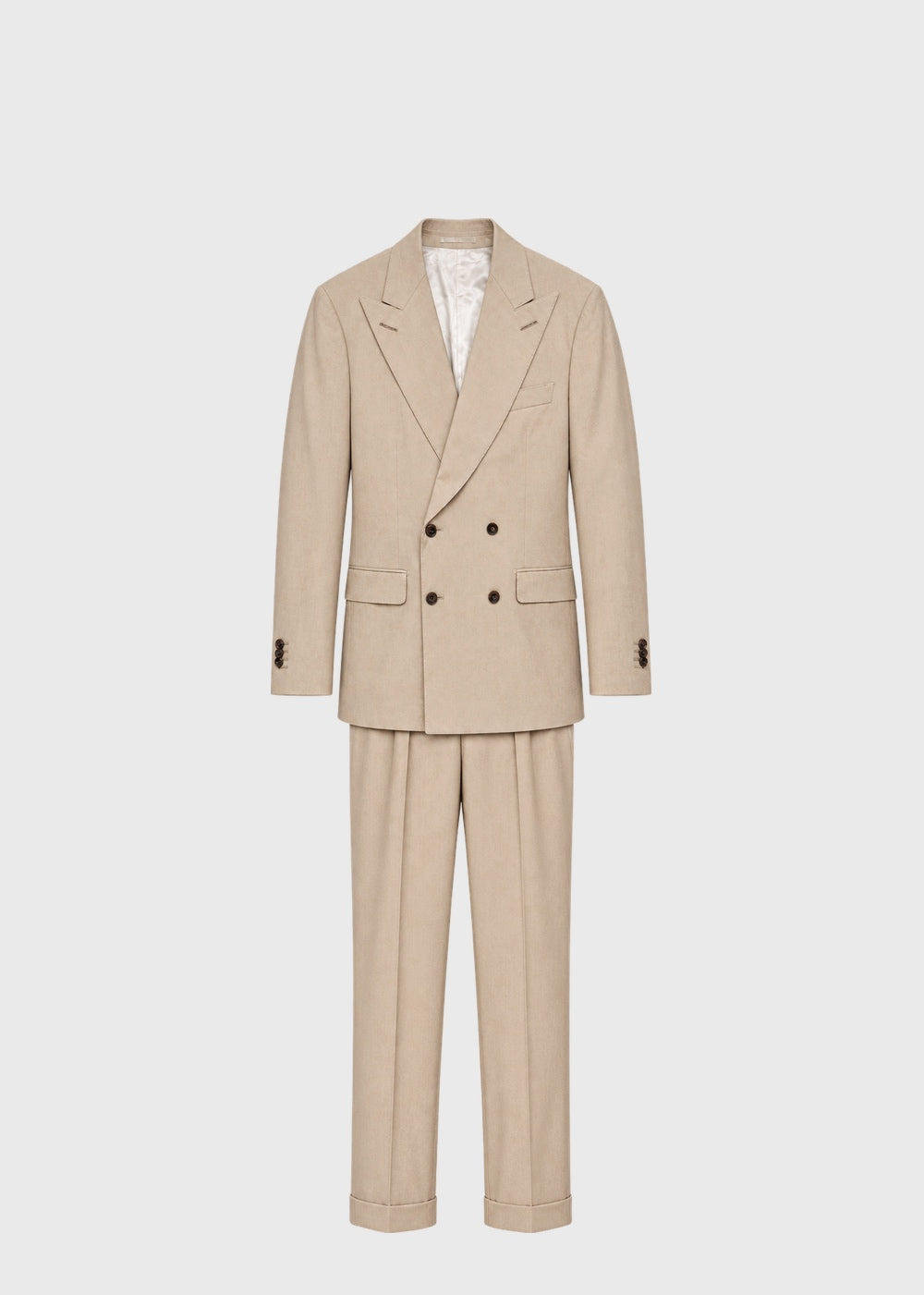 Beige Herringbone Wool Suit - Tan