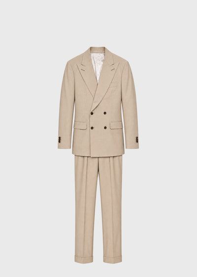 Beige Herringbone Wool Suit - Tan