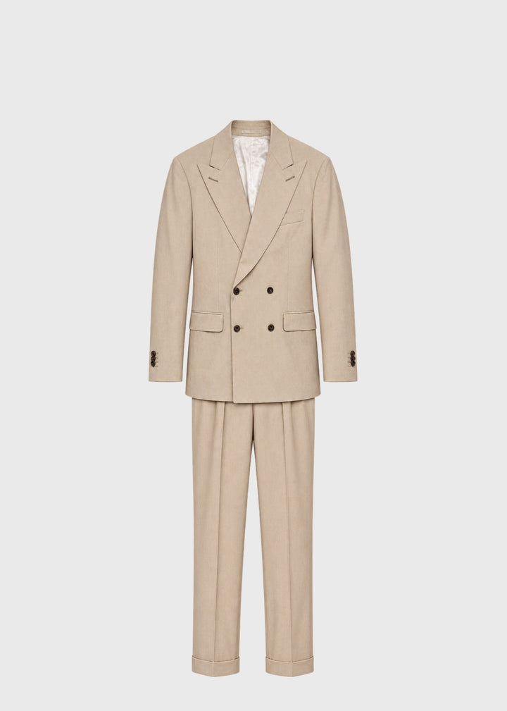Beige Herringbone Wool Suit - Tan